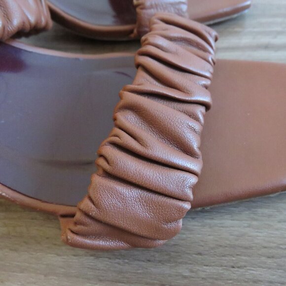 STAUD Frankie Ruched Block Heel Mule Slip On Shoes in Tan Leather - Size US 8 - Picture 10 of 15